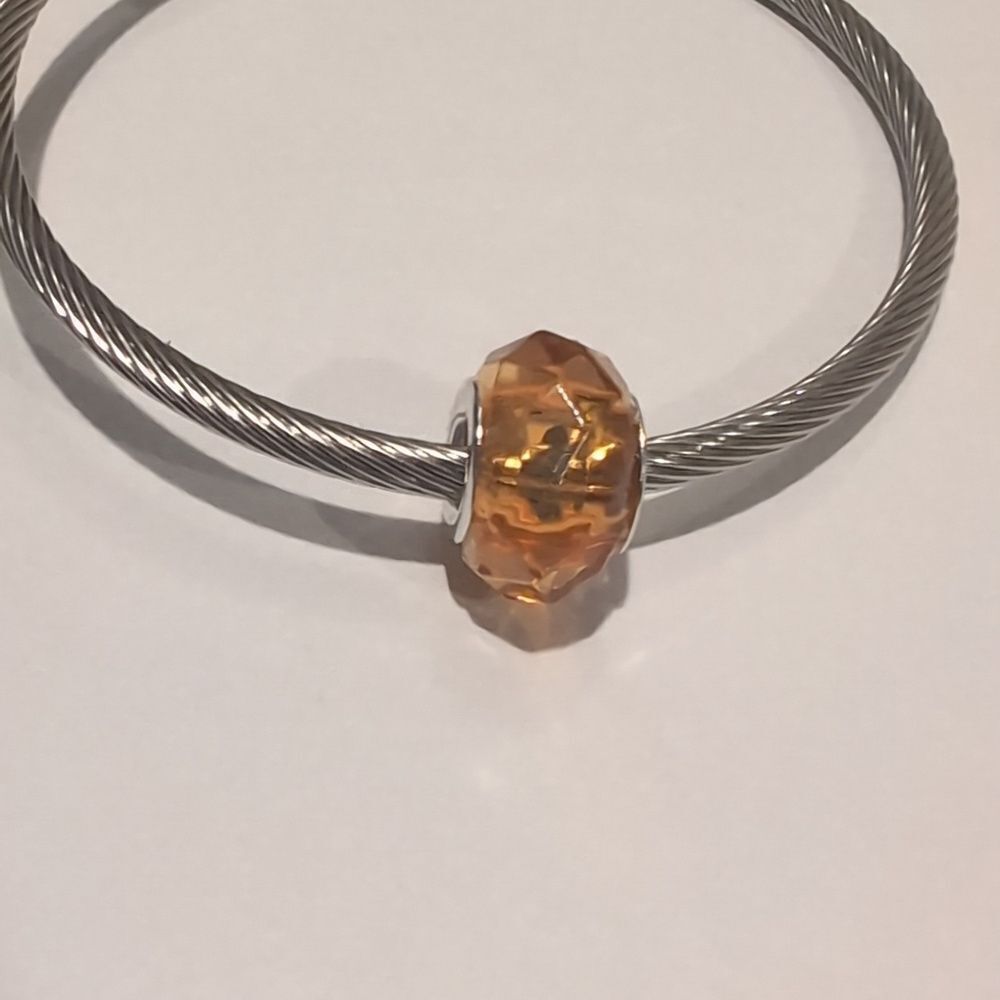 Silver‎ Brown Faceted Charm for Pandora Style Bracelet